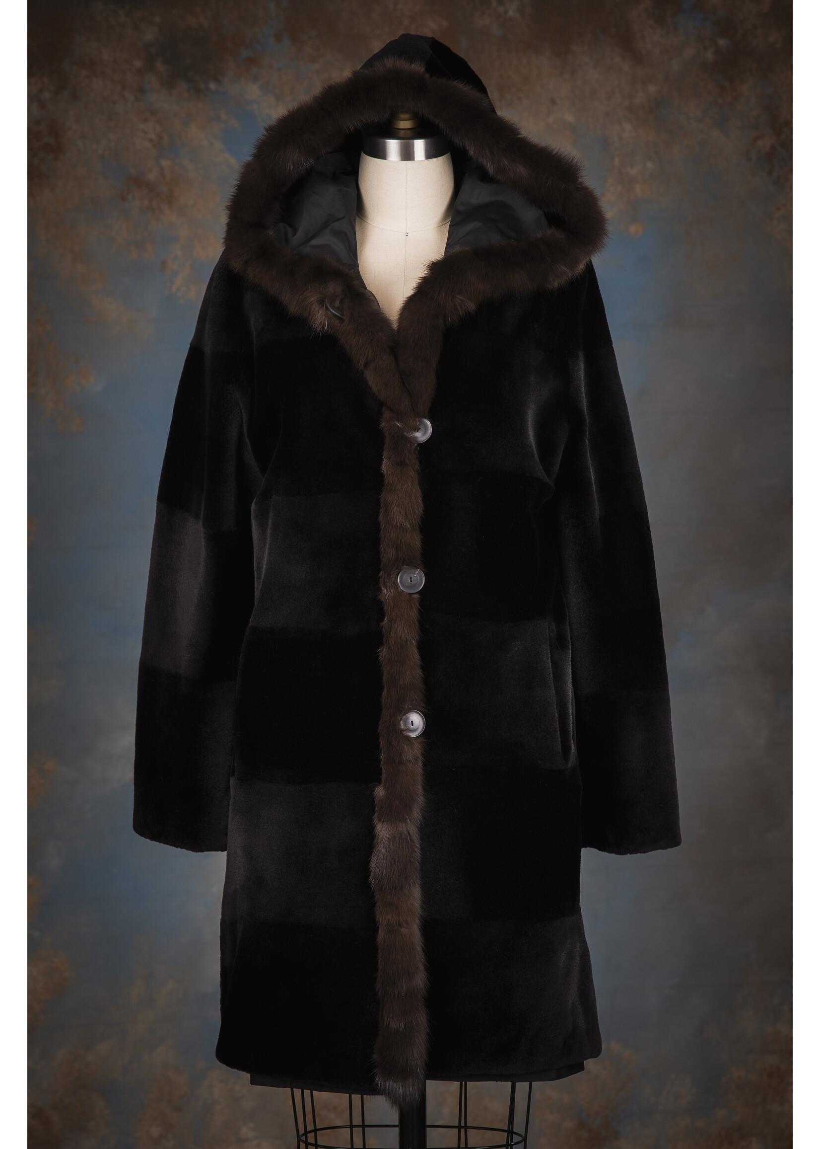 SH. BLACK MINK REV COAT W. SABLE
