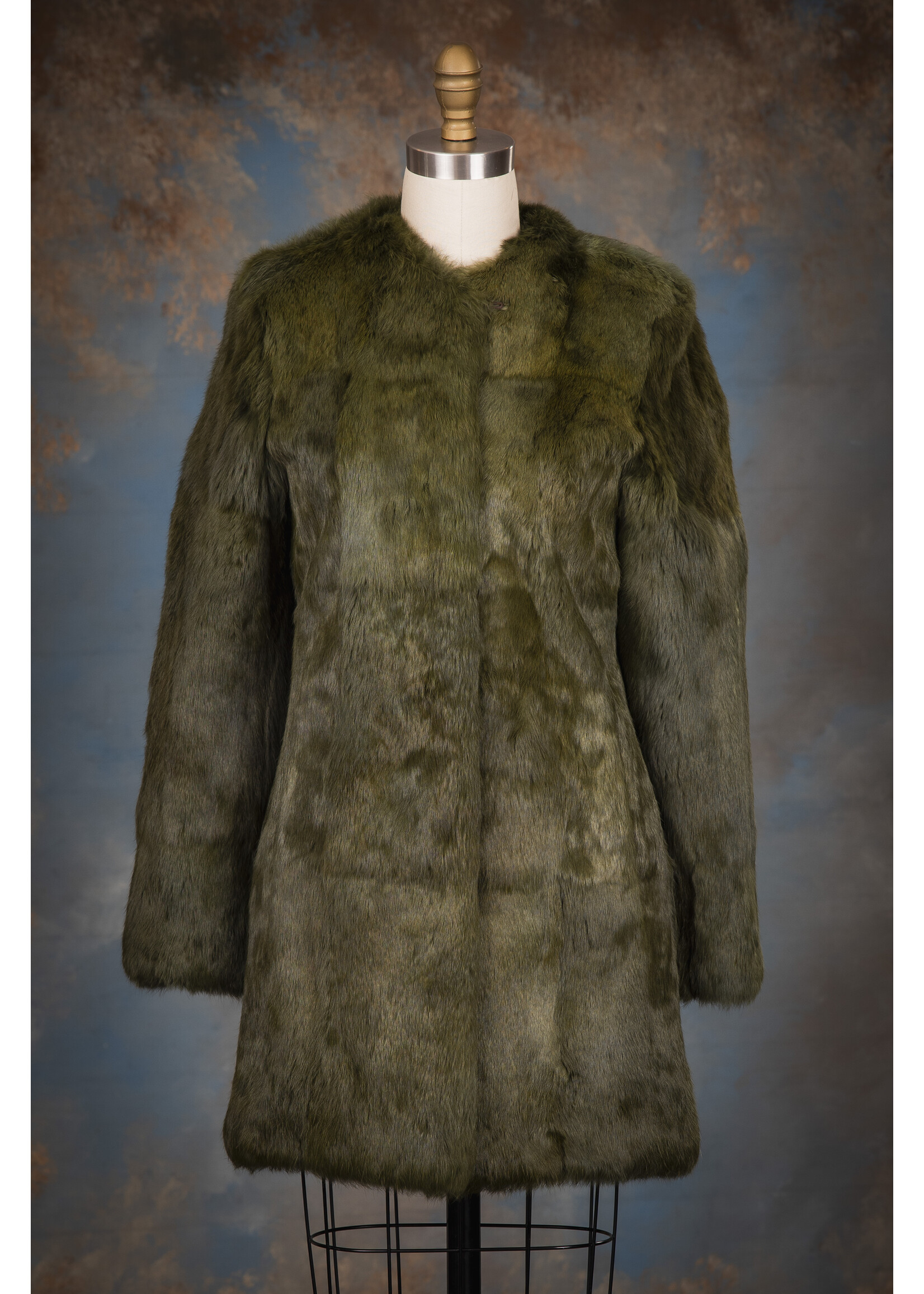 MOSS GREEN RABBIT COAT 0-2