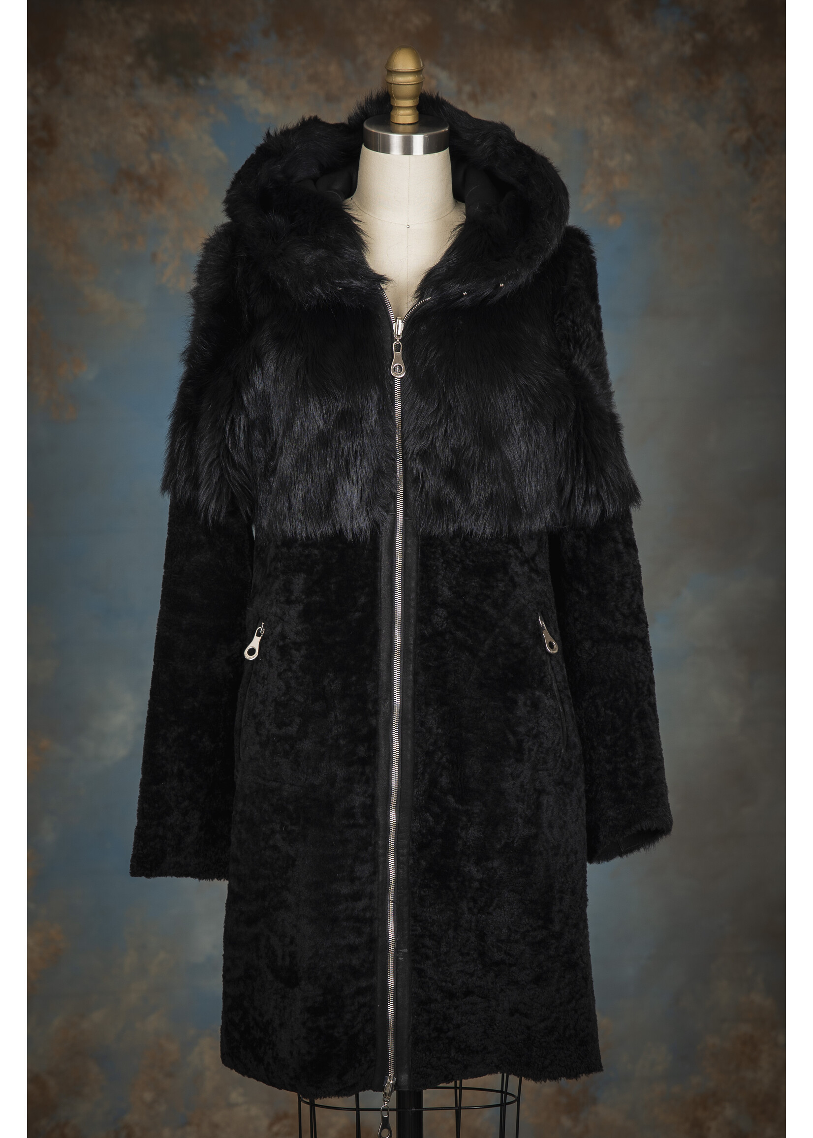 BLACK SHEARLING & TUSCAN LAMB REV. COAT