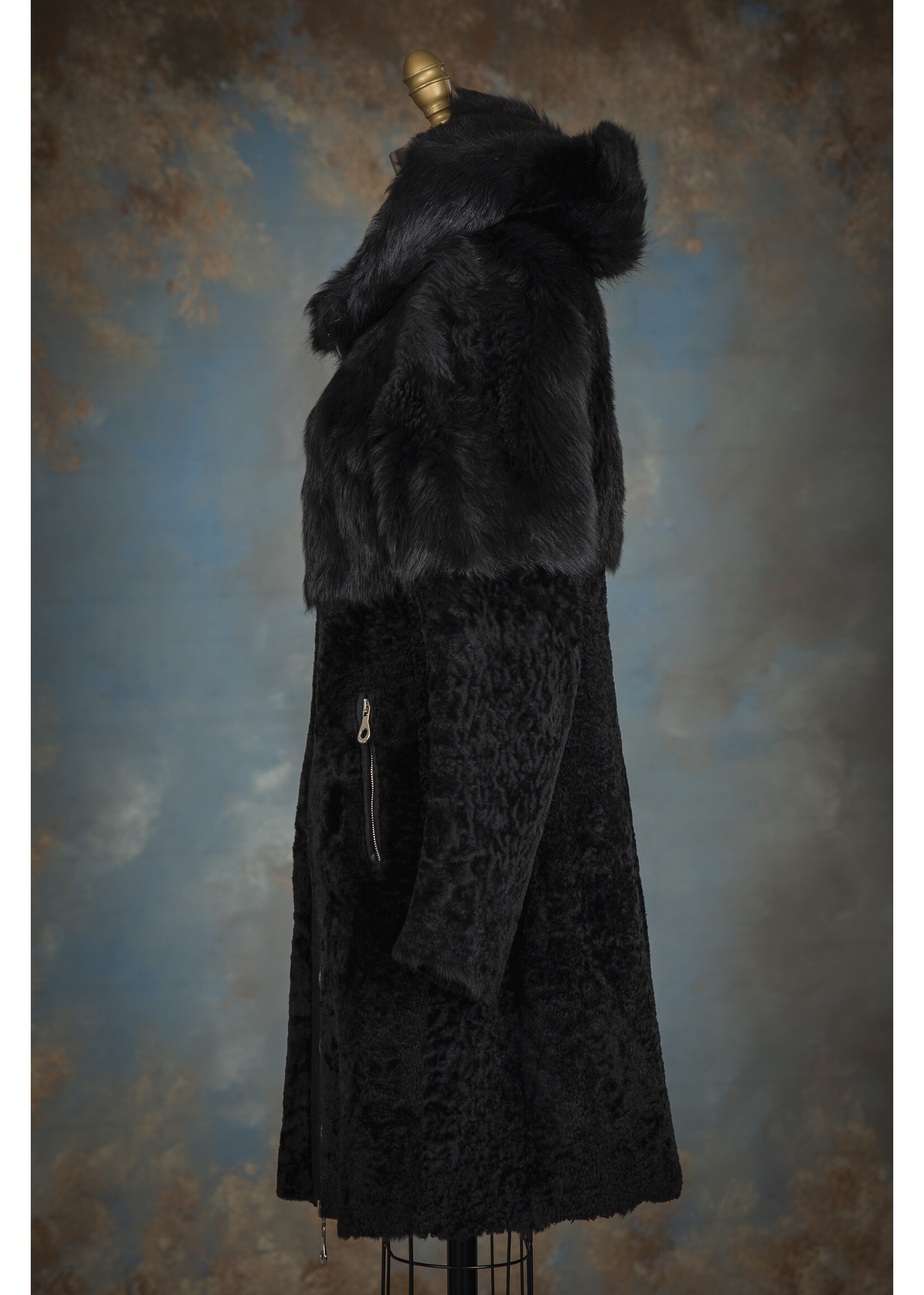 BLACK SHEARLING & TUSCAN LAMB REV. COAT