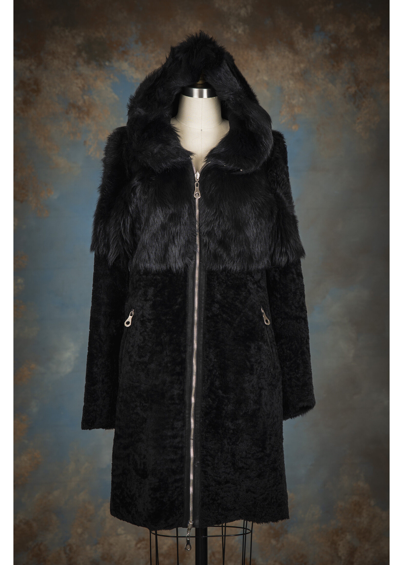 BLACK SHEARLING & TUSCAN LAMB REV. COAT