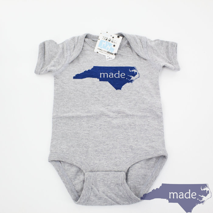 Heather Grey + Navy Onesie - Made in NC