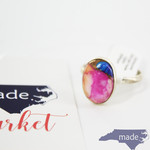 Oval Purple Dahlia Silver Ring 8 - Gilded Bug Jewelry