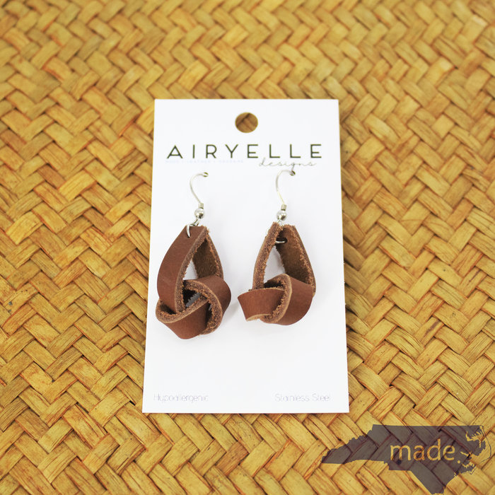 Leather Knot Earrings Walnut - Airyelle Designs