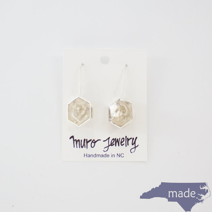 Silver Hexagon Drop Earrings - Muro Jewelry