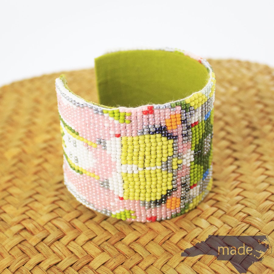 Poppy Pink Beaded Cuff Bracelet - Laura Park Designs - Made in NC, LLC