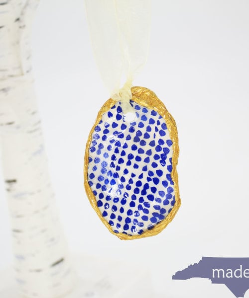 Small Blue Dot Oyster Ornament