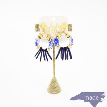 Beaded Spike Teardrop Earring Blue and White Cobolt Spike