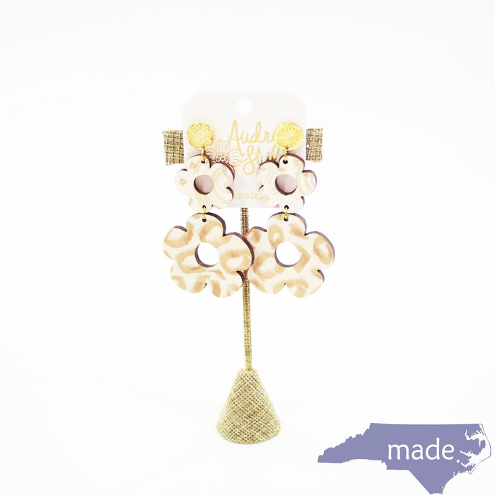 Flora Cheetah Earring Cream Pale Abstract  - Audra Style