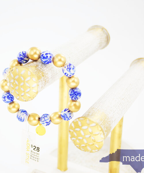 Blue/White/Gold Colorful Stacking Bracelet