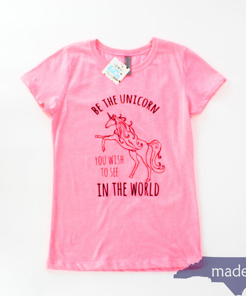 Unicorn Girls Tee Neon Pink