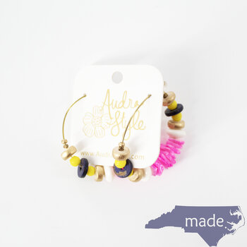 Beaded Hoop Earring Yellow and Hot Pink