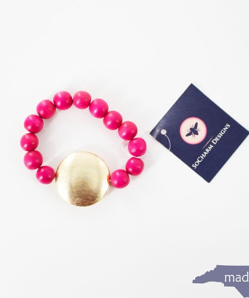 Medallion Bracelet Hot Pink/Gold