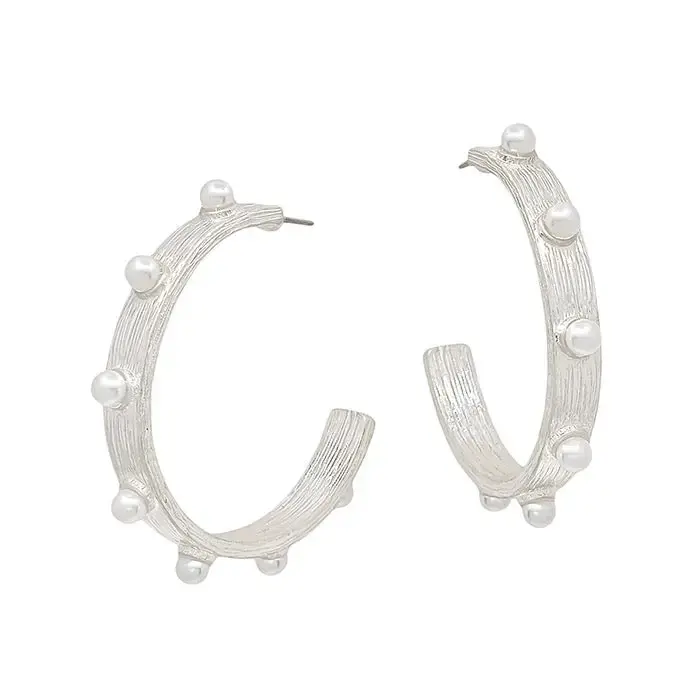 Silver and Pearl Studded Hoop - Epp and Co
