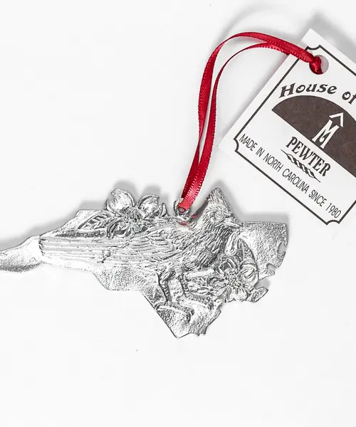 Nc State Outline w/ Cardinal & Dogwood Ornament
