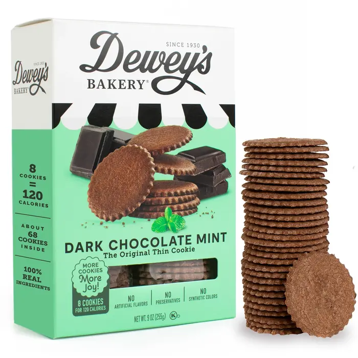 Dark Chocolate Mint Cookie Thins 9 oz. - Dewey's Bakery