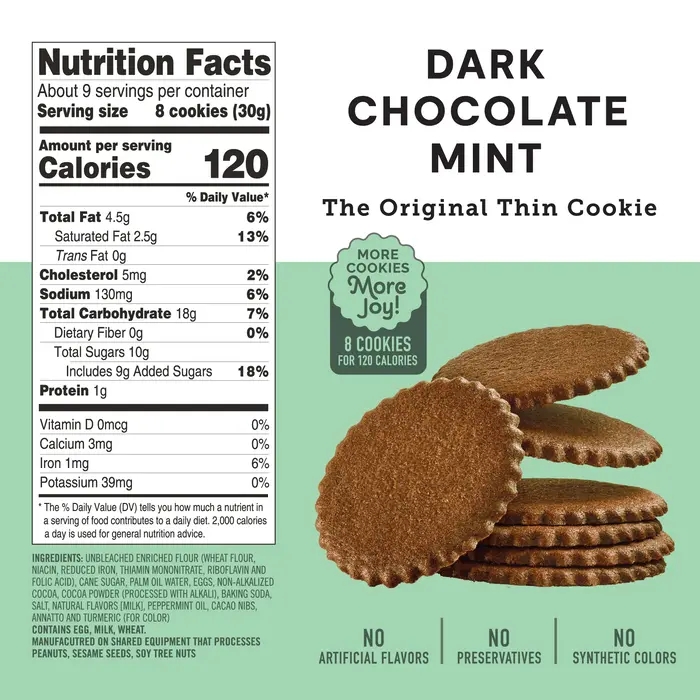 Dark Chocolate Mint Cookie Thins 9 oz. - Dewey's Bakery