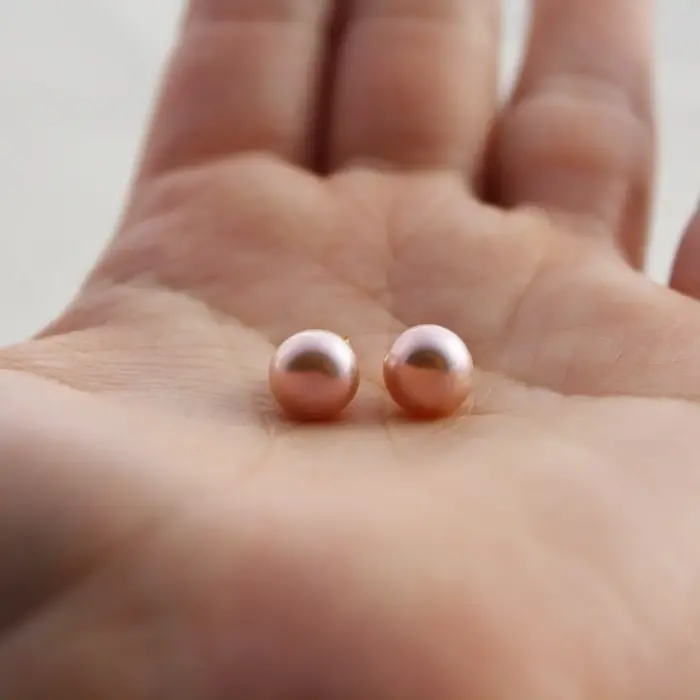 Rose Pink Pearl Studs - The Pearled Squirrel