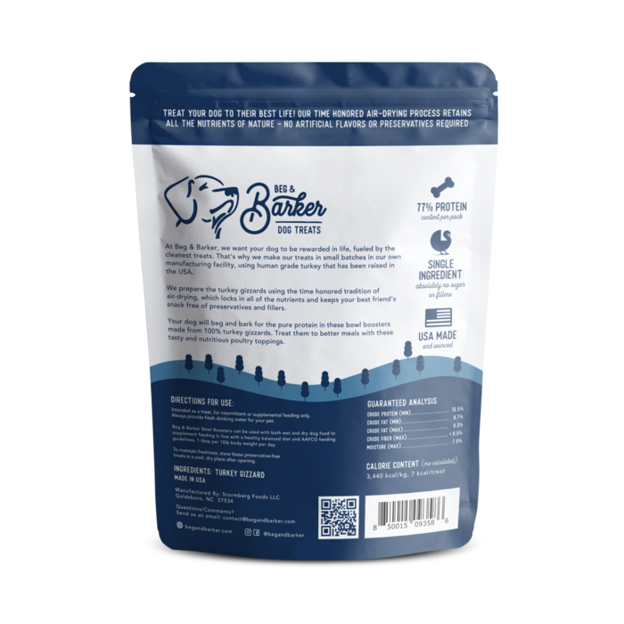 Bowl Boosters Whole Turkey - Beg & Barker Premium Dog Treats 8 oz.
