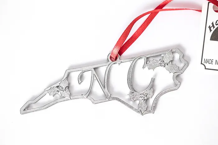 NC Holly State Outline Christmas Ornament - House of Morgan Pewter