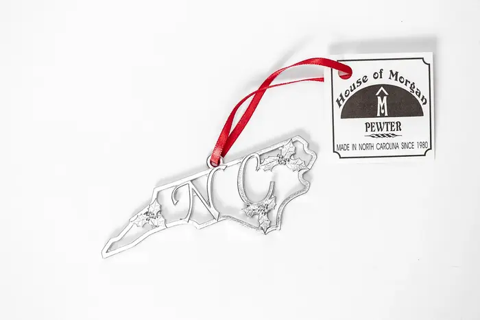 NC Holly State Outline Christmas Ornament - House of Morgan Pewter