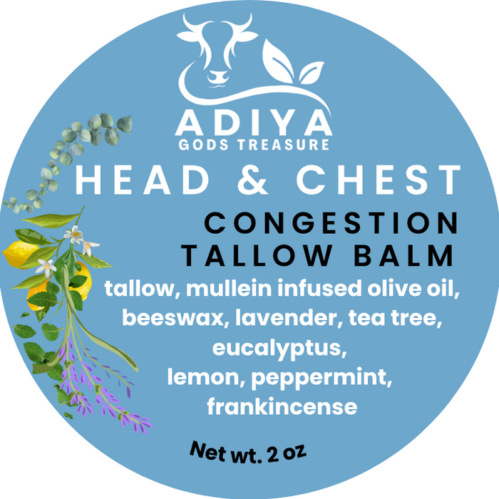 Head & Chest Salve - Adiya God's Treasure Beef Tallow % Tea