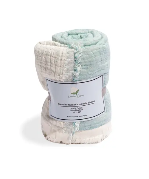 Cotton Reversible Muslin Baby Blanket Blue - Country Cottons