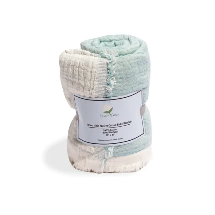 Cotton Reversible Muslin Baby Blanket Blue - Country Cottons