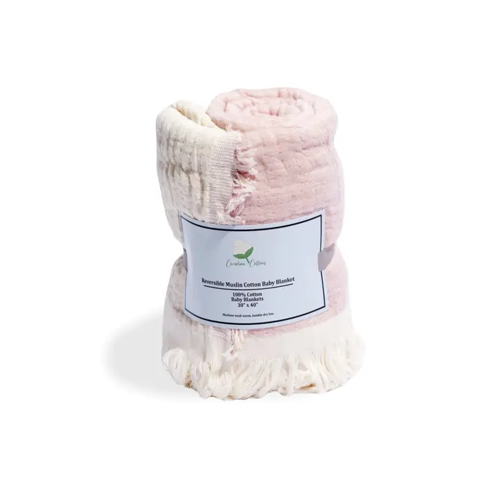 Cotton Reversible Muslin Baby Blanket Pink - Country Cotton