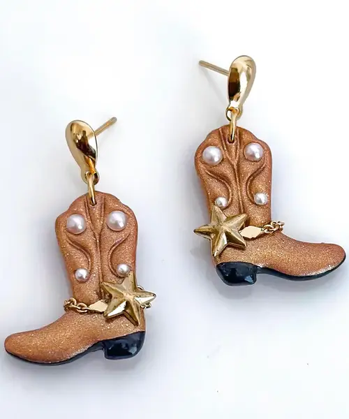 Cowgirl Boot Earrings Copper Shimmer - AnnaBanana