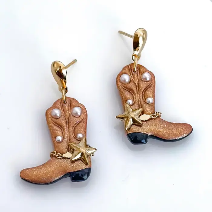 Cowgirl Boot Earrings Copper Shimmer - AnnaBanana