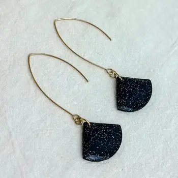 Maggie Drop Earrings Black Glitter - AnnaBanana