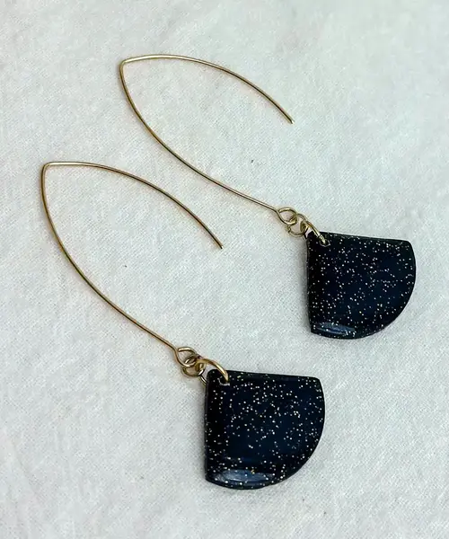 Maggie Drop Earrings Black Glitter - AnnaBanana