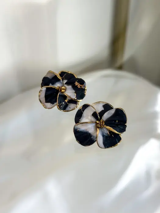 Poppy Statement Stud Black Marble - AnnaBanana