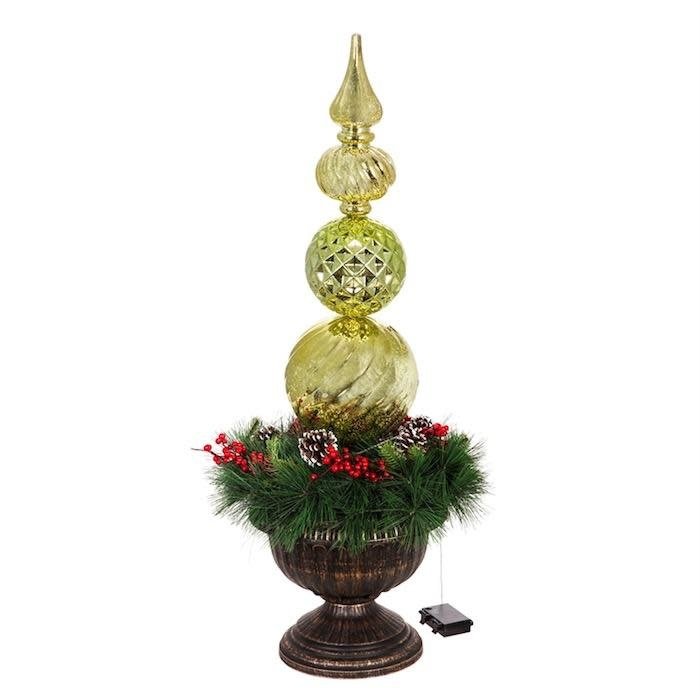 Christmas Decor LED Gold Finial Ornamanet w/Wreath in Urn 36"H