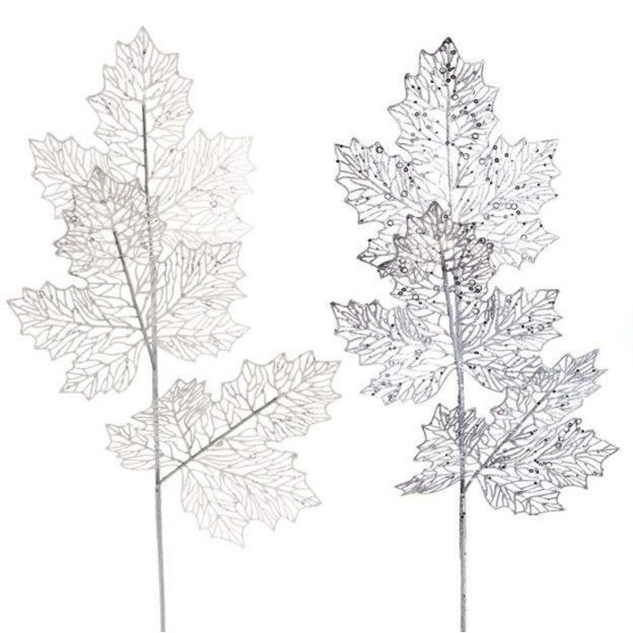 Christmas/Winter Decor Leaf/Leaves Pick 9" White/Silver