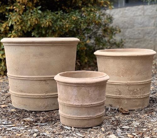 Pot Mila Double Ringed Cylinder Sml 9x8 Antq Terracotta