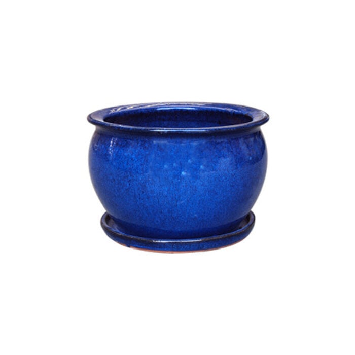 Pot Fish Bowl Planter w/att Saucer Lrg 15x10 Blue