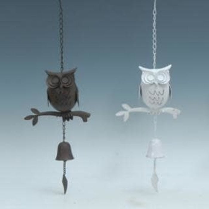 Wind Chime / Bell Owl on Branch  8x25 Asst Metal