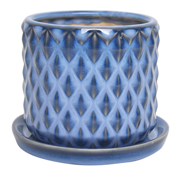 Pot Diamond Straight Sided w/att Saucer Lrg 5.5x5 Blue