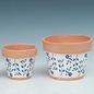 Pot Taper White w/Blue Flower Sml 3.5x3 Painted Terracotta