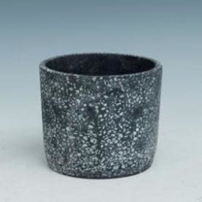 Pot Black Speckled/Mosaic Cylinder Lrg 6x5.5 B/W Cement