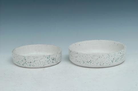 Pot/Low Bowl/Dish White Speckled/Mosaic Lrg 9x2 Cement