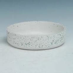 Pot/Low Bowl/Dish White Speckled/Mosaic Sml 8x2 Cement