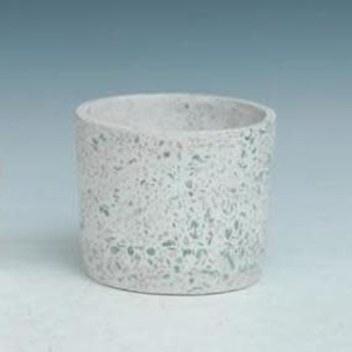 Pot White Speckled/Mosaic Cylinder Sml 5x4.5 Cement