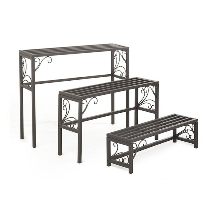 Plant Stand /Table w/Scrollwork Med 34x19x10 Black Metal