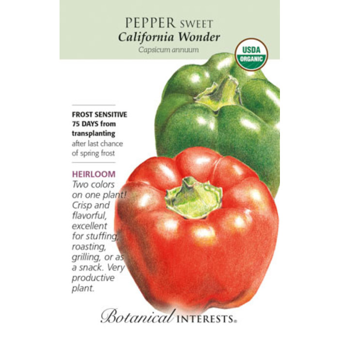 Seed Veg Pepper Sweet California Wonder Red/Green Organic Heirloom - Capsicum anuum