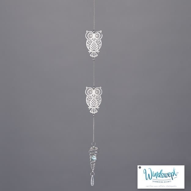 Hanging Wind Spinner/Suncatcher 2-Owl 39H Metal/Acrylic