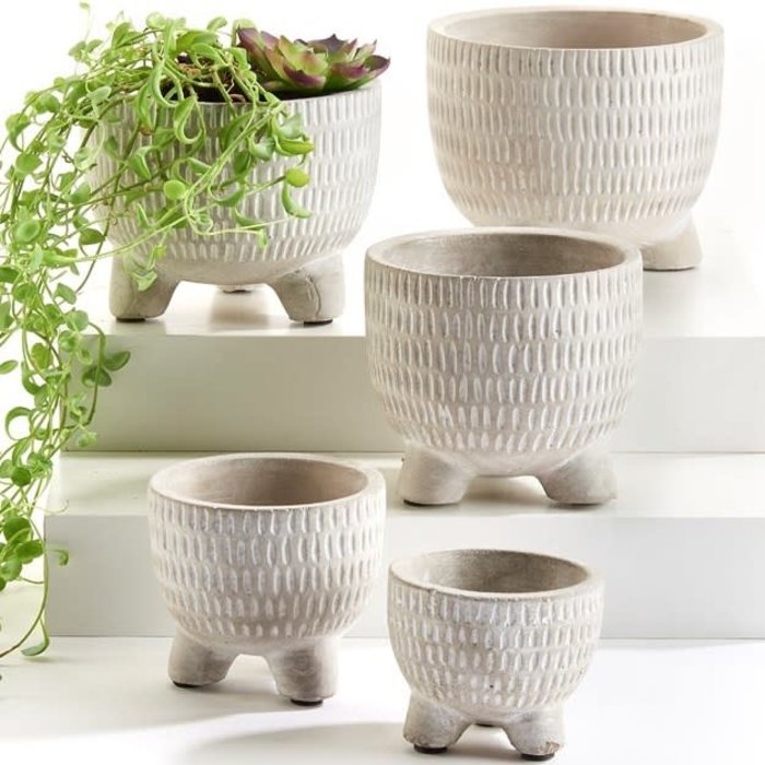 Pot Stackable Grooved Footed Planter SML 3.5X3 Cement