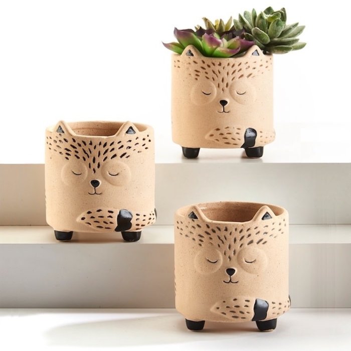 Pot Animal Planter Fox 3x3.5 Asst